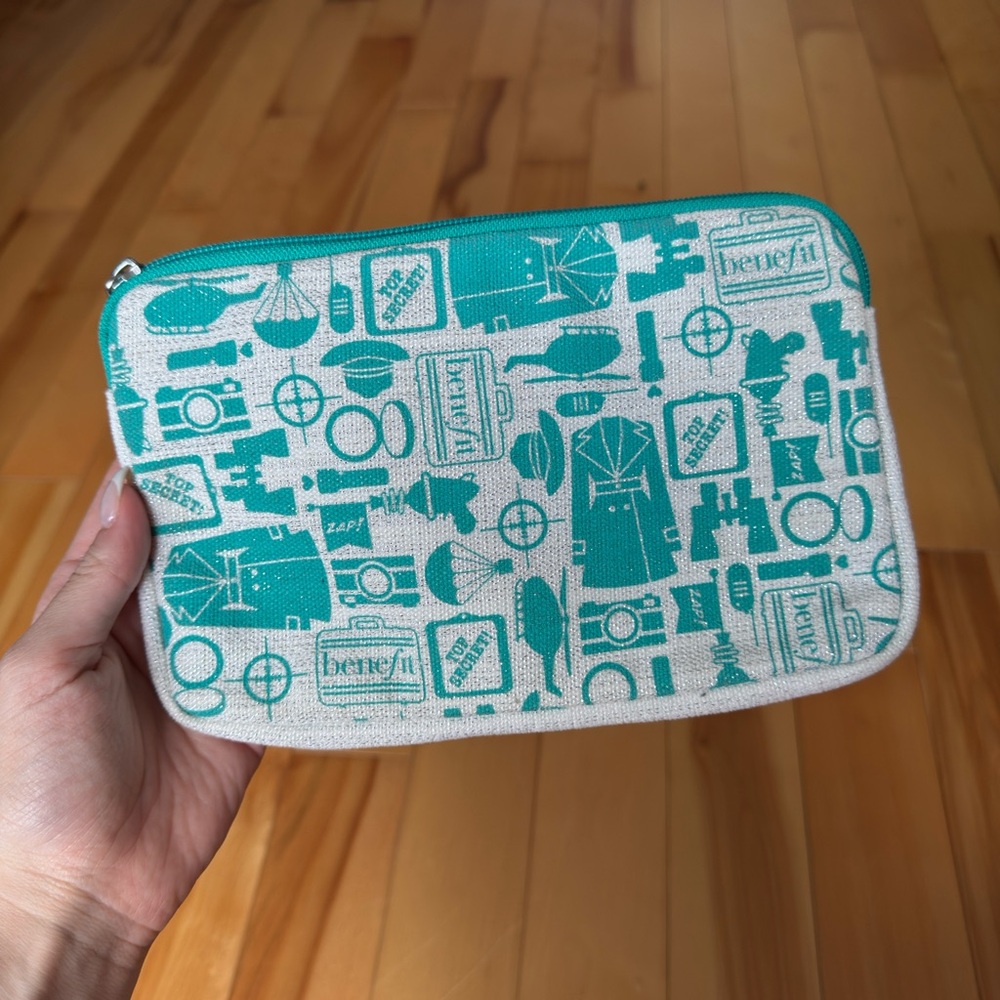 Benefit Aqua and Beige Cosmetic Pouch